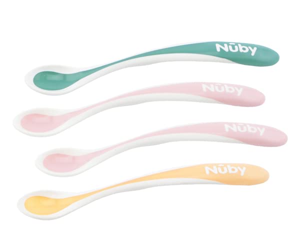 Nuby 4-Pack Горещи Безопасни лъжици за хранене и купа-търтей Easy Go с Капак и защелкивающейся лъжица, цветове могат да се различават