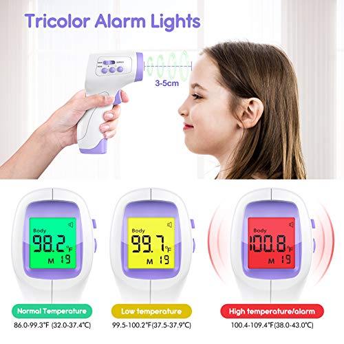 Безконтактен Термометър за челото за възрастни и деца, Инфрачервен Дигитален термометър KKmier 2 в 1, с аларма за температурата, 2 секунди