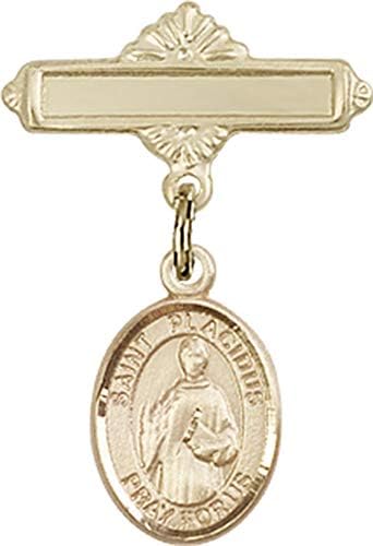 Детски икона Jewels Мания с чар Свети Плацидуса и полирани игла за иконата | Детски икона от 14-каратово злато с чар Свети Плацидуса и полирани