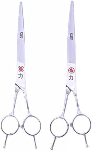 ShearsDirect Професионални Японски 7,5-Инчов прави и Извити ножици за подстригване от неръждаема стомана с другата дръжка, комплект