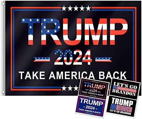 Флаг Тръмп 2024, Флаг Тръмп 2024 размер 3x5 Фута, Отнемат американец обратно със стикер Тръмп 2024 от 4 предмети, Знамена Тръмп, Американски