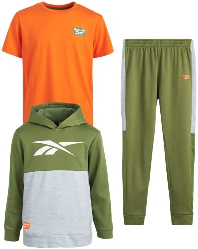 Комплект за бягане Reebok за най-малките момчета - мек вълнен плат спортен костюм от 3 теми, комплект дрехи за игри (Размер: