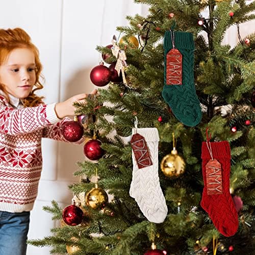 Набор от Трикотажни Коледни Чорапи 18 инча с регистрирани бирками, Коледни Чорапи за Семейна Коледна украса (Бордо, Зелен, бял,