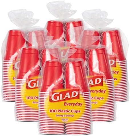 Еднократни пластмасови чаши Glad червен цвят, за ежедневна употреба, 16 мл | 100 Пластмасови еднократни чашки, Трайни 16 течни унции от