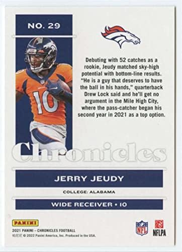 2021 Хрониките на Панини 29 Търговска картичка Джери Джуди Denver Broncos Футбол NFL