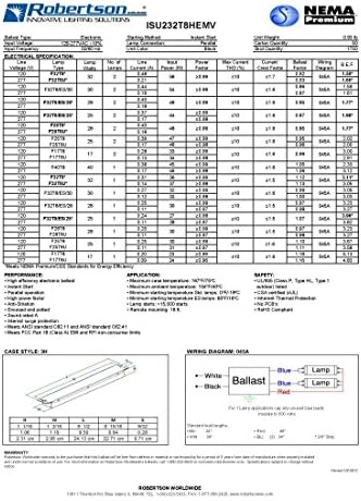 Robertson Worldwide ISU232T8HEMV (5P20214) - Люминесцентный баласт (и) за 2 линейни лампи F32T8, Незабавен старт, 120-277 vac, 50-60 Hz, Нормално