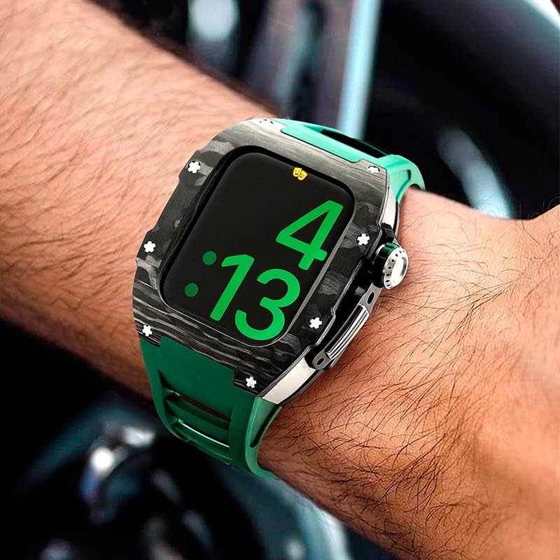 CNHKAU Луксозен калъф от въглеродни влакна за Apple Watch Band 8 45 мм Метална Стоманена Диамантена калъф за Iwatch Series 8 7
