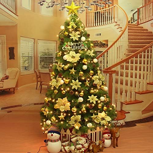 Изкуствена Коледна елха DULPLAY, Фалшива Коледно дърво със светлини в стойка, 5 режима на светкавицата, Масивни Метални Крака на допир Истински