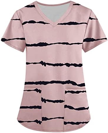 NOKMOPO / Дамски Тениски, Ежедневни Памучни Модни Блузи с V-образно деколте и Къси Ръкави, Джобове и Принтом Райе