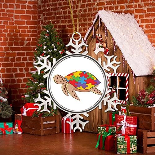 Информираността за Аутизма Новост, Метални Орнаменти във формата на Снежинки, Коледен подарък, Пъзел игра за Аутизъм, Костенурка, Коледен