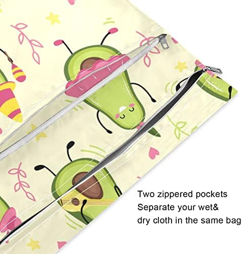 Kigai Kawaii Авокадо Мокри и Сухи Чанти за Детски Филтър Непромокаеми Пелени за Многократна употреба Мокри чанти с 2 Джоба