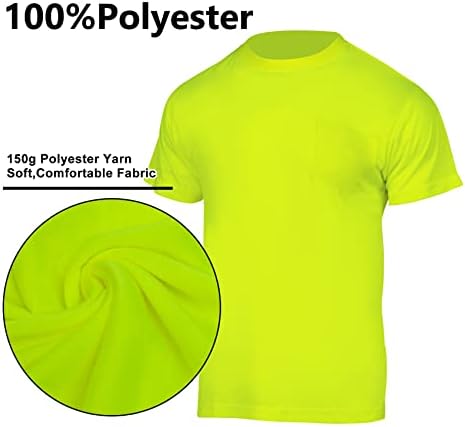 Защитни тениски VENDACE High Visibility, 3 опаковки на Мъжките блузи Hi Vis с Къс ръкав за строителни работи (Жълто, L)