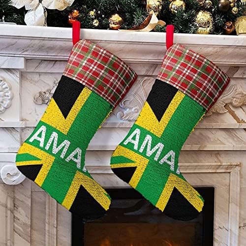 Флаг на Кралство Ямайка, Коледни Чорапи С Пайети, Блестящи Стенни Висящи Украси, Украса за Коледната Елха, Празнична Парти