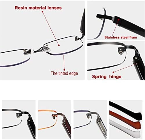 JOSCHOO, 3 опаковки на компютърни очила за четене без рамки, леки очила за четене с пружинным тръба на шарнирна връзка, блокиране на синята