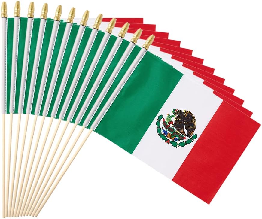 Ckexin 25 pack Малък Мексикански Флаг Ръчен Мини Мексикански Флаг на клечка 5x8 См