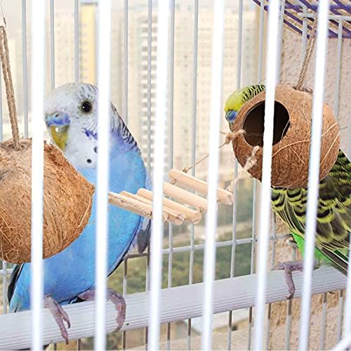 balacoo Кокосов Птичи Къща с Стълбите Подвесное Гнездо за Папагали, Неразделки Птици, което се канарче, Натурална Кора от кокосов