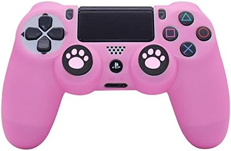 HLRAO Розова кожа контролер PS4, силиконова дръжка, защитен калъф за контролера PS4/Slim/Pro 4 + 8 дръжки за палеца FPS PRO + 2 сладки