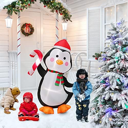 KPCB Tech Коледни Надуваеми Украшения за улица 5-крак Пингвин с подключаемым вентилатор и 6 светодиода за декор на Тревата в двора