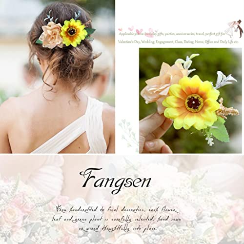 Fangsen Сребърна сватба гребен за коса с цвят на слонова кост, роза, цвете на слънцето, сватбена декорация от цветя, шнола за коса, цветни