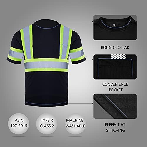 BLKNIGHTS Светоотражающая Защитно Риза с Висока Видимост за Мъже ANSI Class 2 Строителни Работи Черна Риза с Къси Ръкави