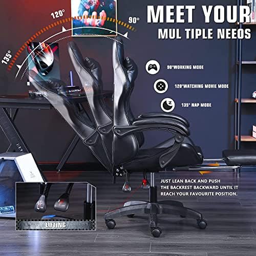 Игралното стол Echoamo с поставка за краката -Компютърно Ергономичен стол за игри, Облегалката и седалката се регулират