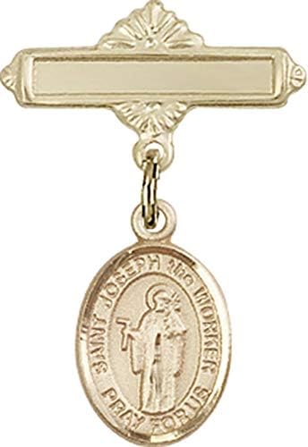 Детски икона Jewels Мания за талисман на Св. Йосиф на Работния и полирани игла за бейджа | Детски иконата със златен пълнеж с