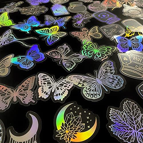 200 БР. Холографски Стикери, Реколта Прозрачни Етикети с Пеперуди и Галактиките, Декоративни Стикери от Смола, за Scrapbooking, Списание