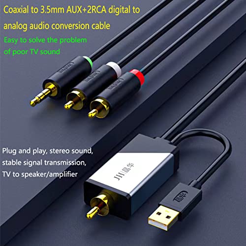 Цифров коаксиально-аналогов аудио кабел 3.5 мм AUX, коаксиален адаптер към 2 RCA, универсален D/A аудио конвертор за телевизор PS4 Xbox one