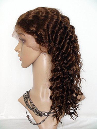 8A 22 100 човешка коса, изцяло дантелен перуки за афро-американците, монголски естествени коси Реми, дълбоки, вълнообразни цвят 4