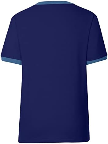 Есенно-Годишната Памучен Тениска Дамски 2023 с Къс Ръкав и Дълбоко V-образно деколте, Лоскутная Блуза за Почивка, Тениска