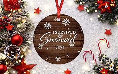 I Survived Snowvid 2021 Коледен Орнамент Весела Коледа Керамични Украшение 3-Инчов Порцеланов Украшение на Коледна Елха, Висящи Спомен