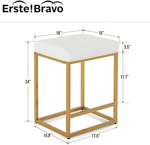 Erste!Високи столове Bravo Комплект от 2 Бели продуктова столове за кухненски шкафове 24-Цолови Златни Модерни Бар столове с отворена