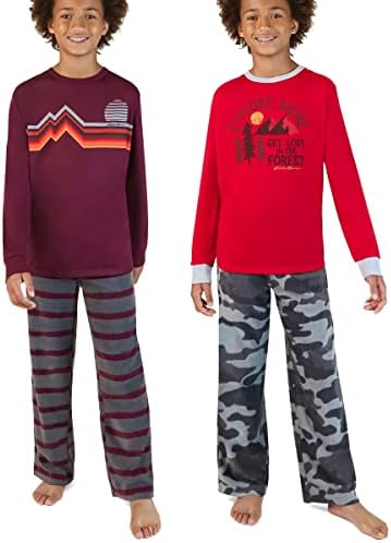 Пижамный комплект за момчета Еди Bauer - Уютен, мек вълнен плат Зимата Пижамный комплект от 4 теми - Риза с дълги ръкави и Панталони