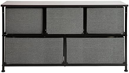 Скрин за съхранение на ЕММА + OLIVER с 5 чекмеджета с Черна дървени Плотове и тъмно Сив Плат чекмеджета