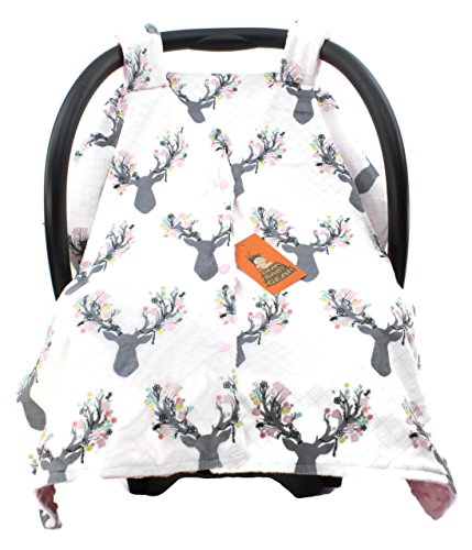 Комплект Dear Baby Gear с оленьими рога и цветове: Балдахин за детско столче за кола и детско одеяло - Розово норковый модел с цветен