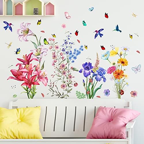 RW-93 Творчески Пъстри Цветя Стикери За Стена 3D Маргаритка Цветя, Лилии Пеперуда Етикети На Стената си САМ Подвижен Орхидея Цветя,