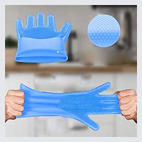 Чифт Ръкавици за миене на съдове EZTecho, Многократно Силиконови Тела, Губчатые Гумени Ръкавици