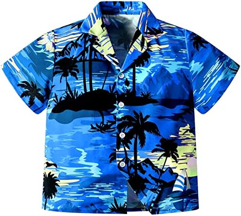 QZH.DUAO/ Хавайски Ризи за Малки и по-Големи Момчета, Върховете на копчета с Забавен Принтом и Къс ръкав, за Деца от 9 месеца до 15 Години