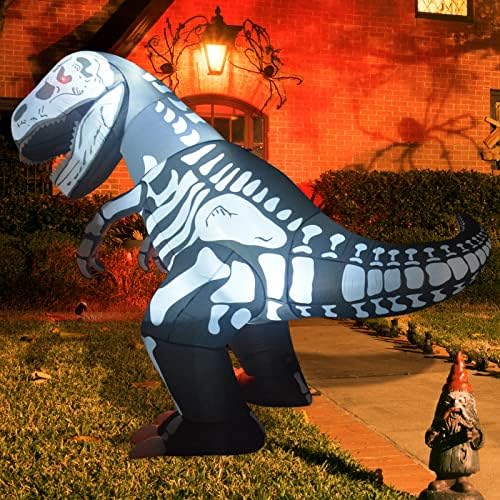 Надуваеми играчки GOOSH за Хелоуин 12-КРАК Призрак с Червени очи с Цветни светодиоди и 7,2-метровата тиква, държаща Тираннозавра
