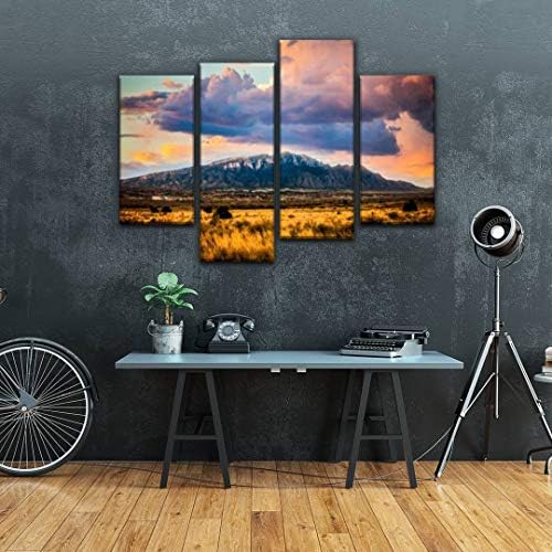 HIPOLOTUS 4 Панелни Картини върху платно планините Сандия с величествената небе и облаци, хоризонтални Стенни Артистични Щампи Картини в Растянутом