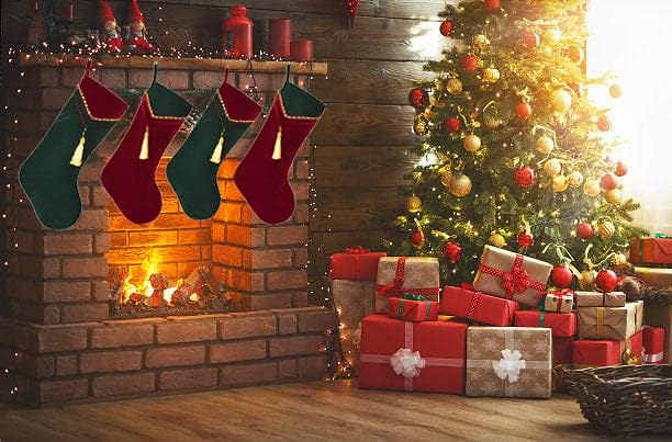 XIANSOAR 4 Опаковки 10 x 18, 2 Цвята, годината на Реколтата на Зелено и Червено Кадифе Коледни Чорапи с Пискюли, Класически Големи