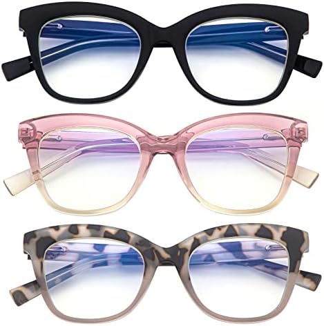3 Опаковки Дизайнерски Очила за четене Cateye за жени, Заключващи Компютърен Четец със Синя светлина, Извънгабаритни Дамски слънчеви