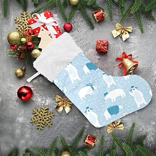 Коледни Чорапи ALAZA, Зимни Бели Коледни Сладки Бели Мечки, Класически Персонализирани Големи Чулочные Украса за Семейни Тържества, декорация