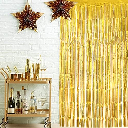 Завеси със златни ресни - Завеса от дъжд с ресни с лазерна светкавица - Завеса с гирлянди за фон фотобудки - Лента за сватба, Коледа,