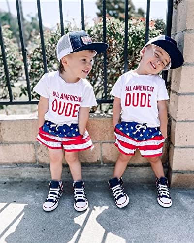 Комплект дрехи за малки момчета на 4 юли, Тениски и Шорти, на Четвърти юли, Комплект патриотична дрехи с американския принтом
