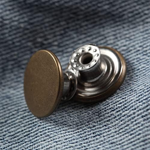 20 Комплекти 17 мм Сменяеми Деним Копчета на Панталоните на Метални Пуговице Дънкови Копчета Взаимозаменяеми Комплект Лифтинг Без