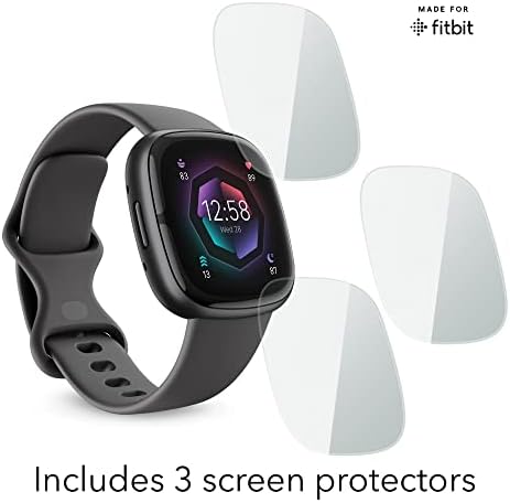 Защитно фолио Wasserstein, съвместима с Fitbit Sense 2 - Направено за Fitbit - Калъф за Fitbit Sense 2 (3 опаковки, прозрачни)