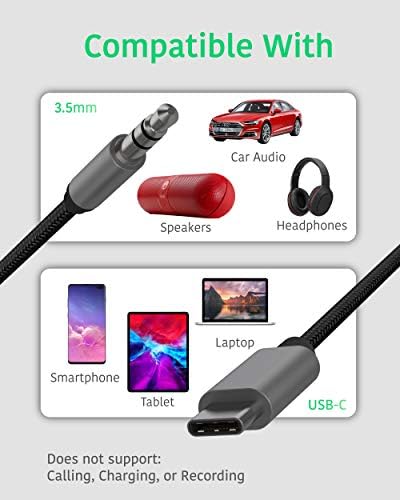 TALK WORKS аудио кабел USB C с Aux жак 3,5 мм - 6 фута Сплетен Кабел Type C, Адаптер за Стерео слушалки Samsung Galaxy S21, S20, S10, S9,