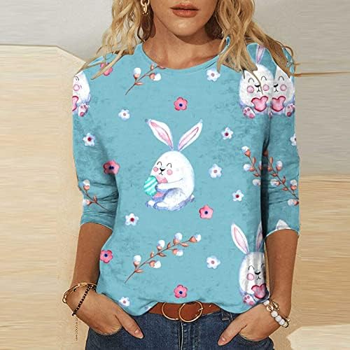 Блуза, Тениска за Жени Лято Есен 2023 Памук, с 3/4 ръкав Кръгъл Отвор Графичен Честит Подарък Ежедневни Великден Риза FW FW