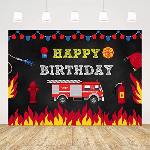 На фона на рождения Ден на Пожарникар за момчета, Фон за Пожарна честит Рожден Ден, 5x3 фута, Фонове за парти в чест на рождения